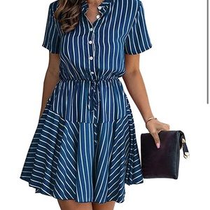 Blue and white striped dress